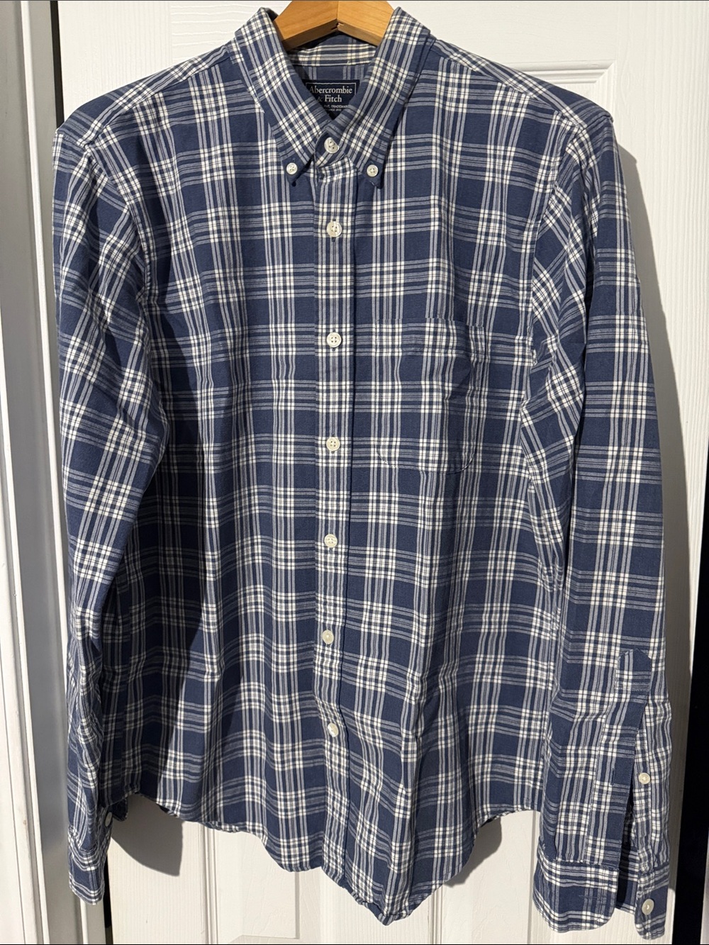 Abercrombie & Fitch Navy and White Plaid Button-Down Shirt